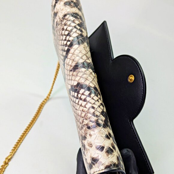 Balmain B-Buzz Snakeskin-Embossed Leather Gold Chain Clutch Wallet (MSRP $1,095) - Picture 11 of 16